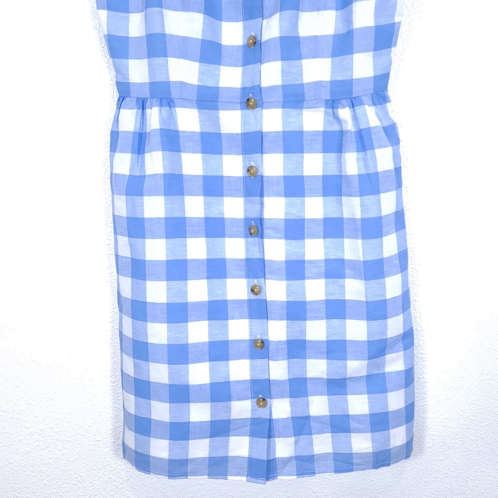 J.CREW Factory Gingham Button Front Linen Blend Mini Blue Dress - Picture 7 of 13